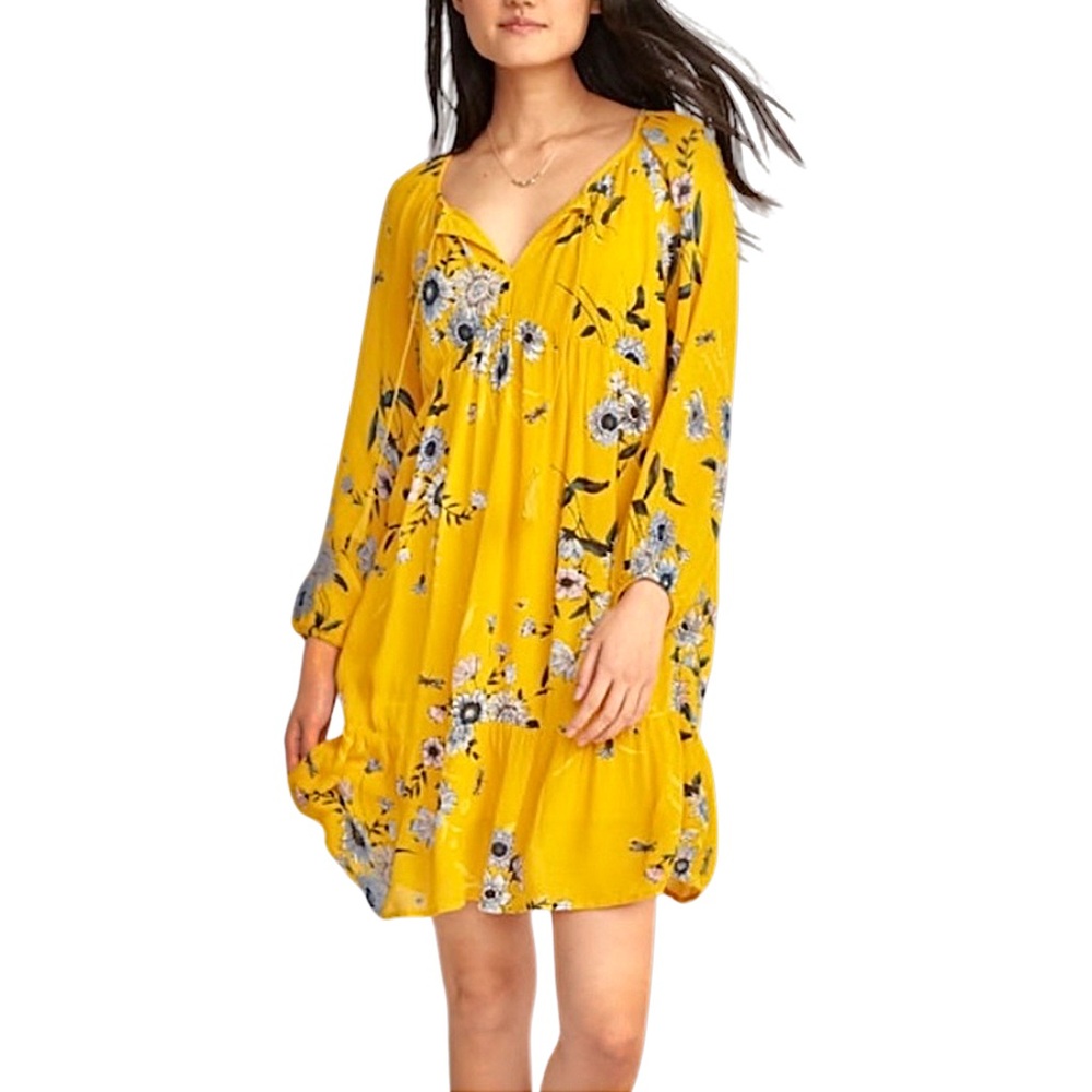 NWT* OLD NAVY Tassel-Tie Boho Swing Dress in Yellow Floral